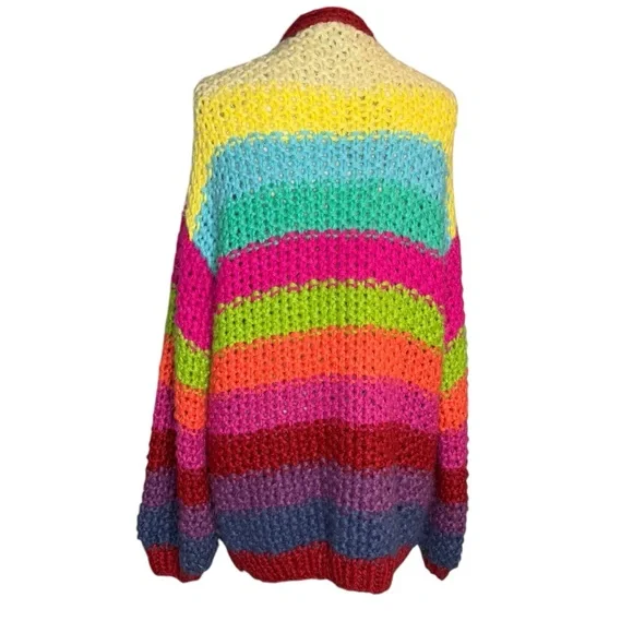FRNCH Lobelia cardigan sweater chunky rainbow knit women’s size medium large - Picture 4 of 9